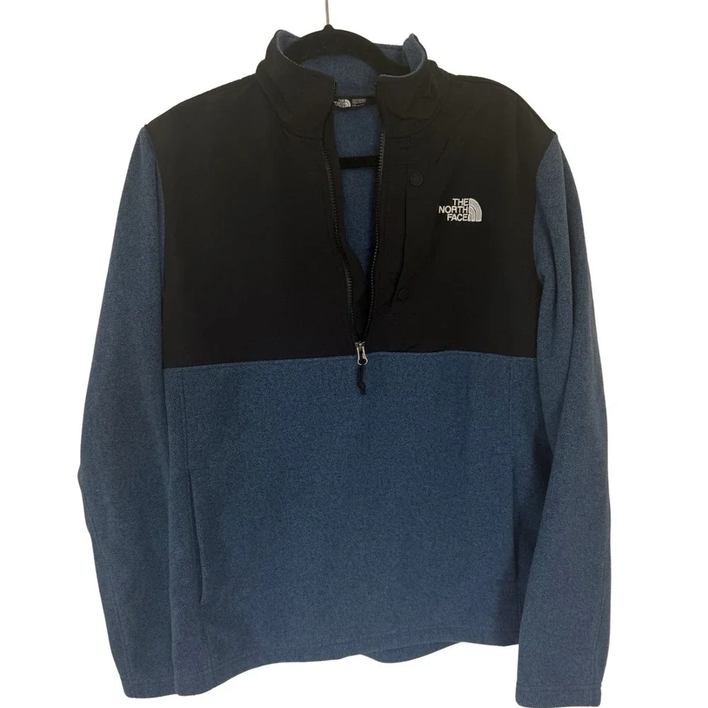 The North Face Mens Blue Heather Black Quarter Zip Denali Style Fleece Jacket L